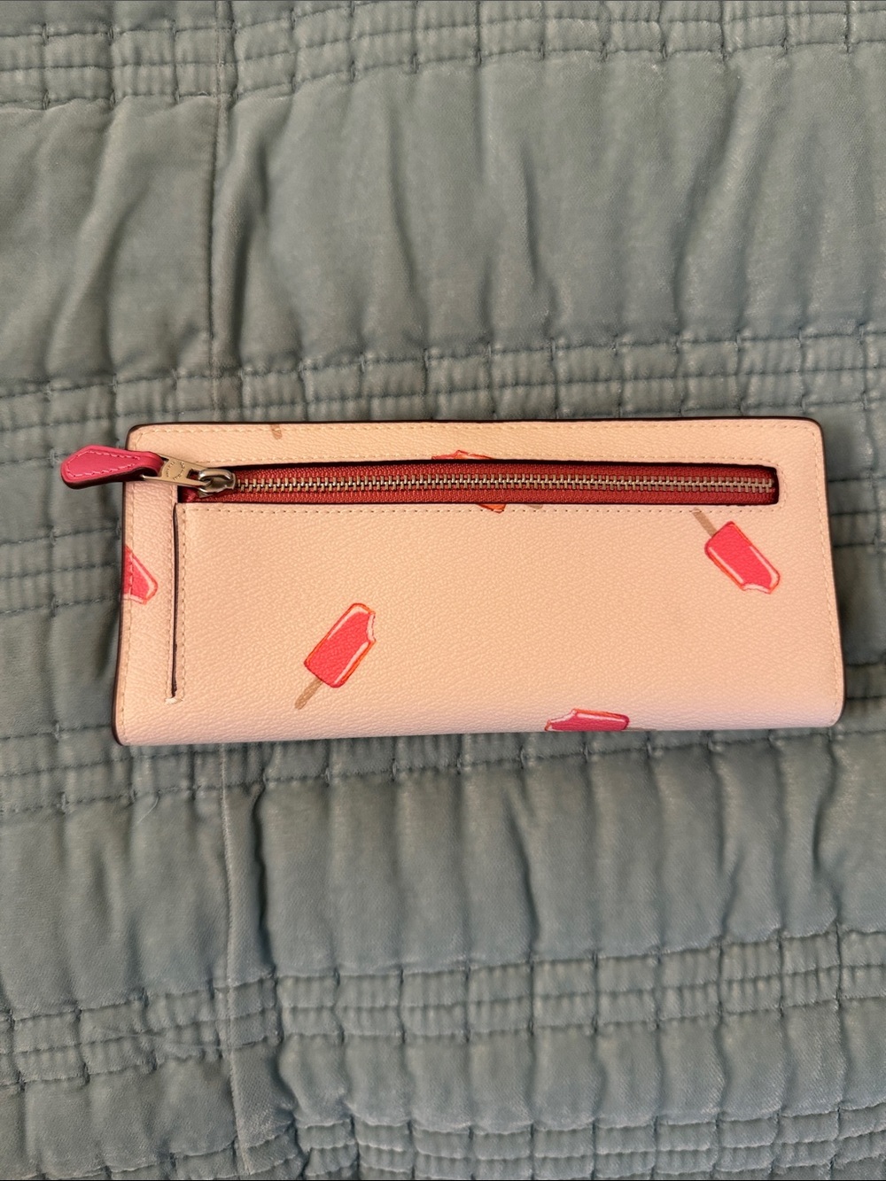 Coach Cream Leather Zip Wallet with Pink and Orange Popsicle Print - Picture 2 of 3